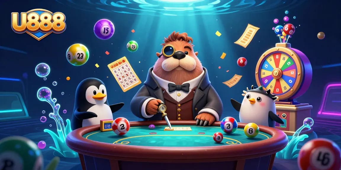 U888 showcases a thrilling underwater poker scene with a walrus and friends engaged in gambling action.