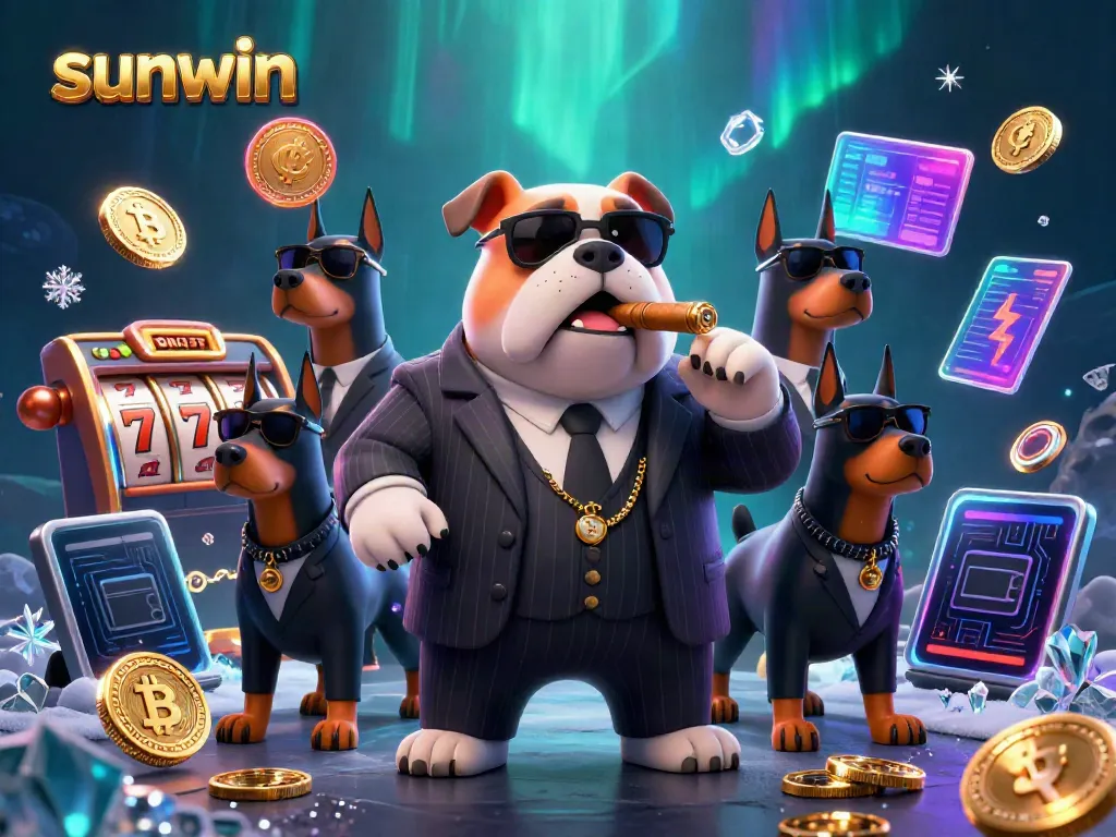 Win big with Sunwin’s dynamic casino scene featuring a mafia bulldog and jackpot symbols.