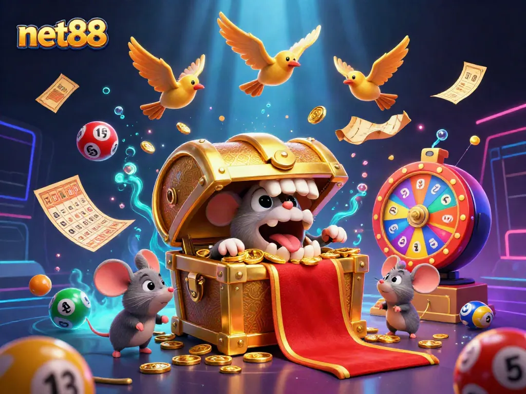 Experience the thrill of net88's gaming world with colorful elements and dynamic illustrations.