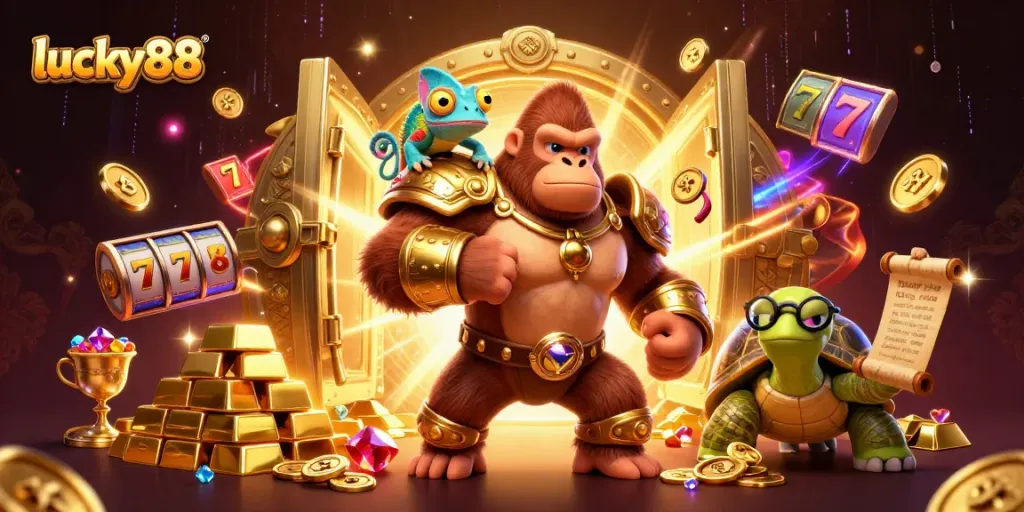 Experience thrilling winning chances with lucky88 in this vibrant casino illustration.