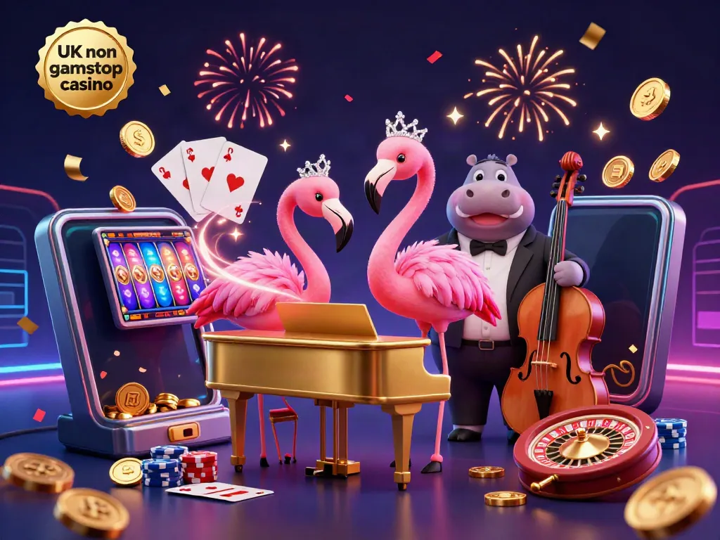 Engage with the vibrant atmosphere of a UK non gamstop casino featuring a flamingo singer and hippo bassist.