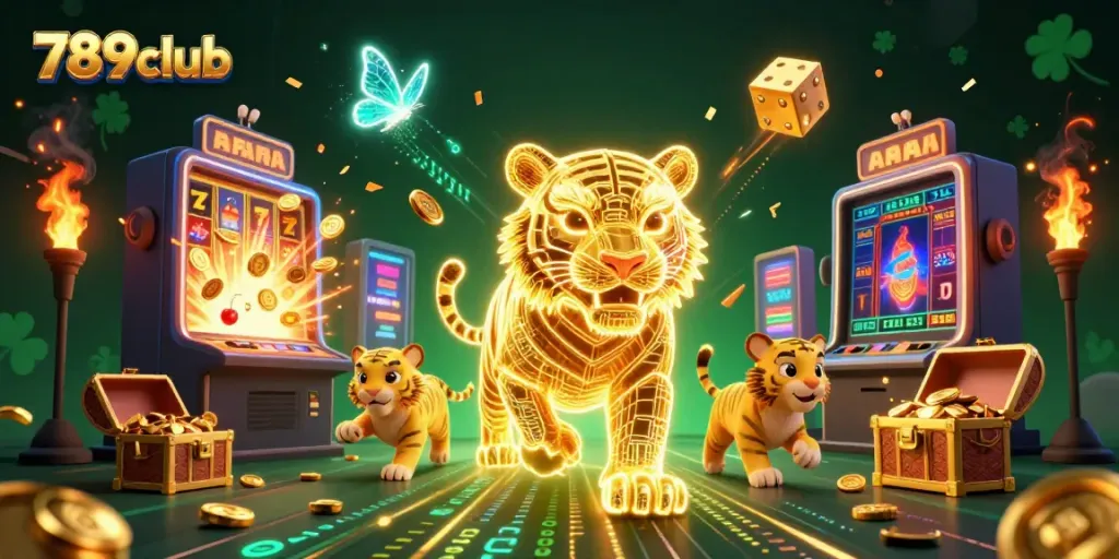 Engage with the thrilling world of 789club featuring a digital casino landscape with exciting slot machines and games.