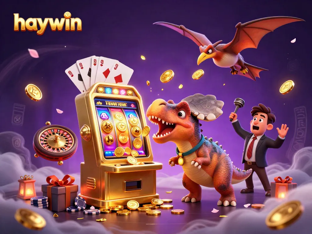 haywin presents a pachycephalosaurus jostling a slot machine, coins cascading around a casino