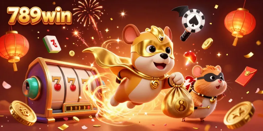 Experience thrilling gameplay with the 789win symbol, featuring a superhero dog and vibrant casino elements.