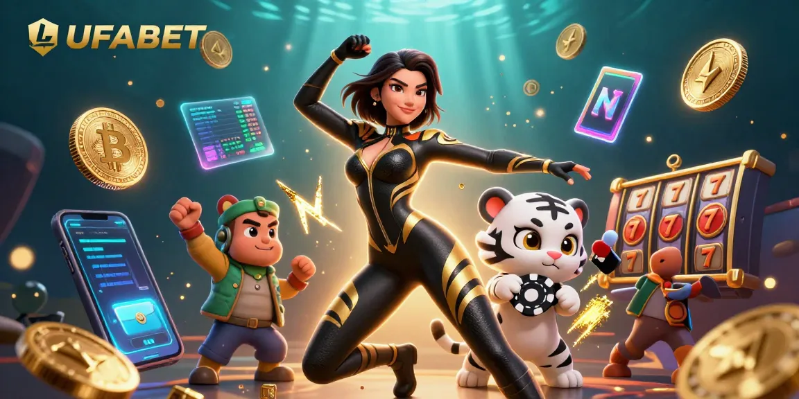 Engage with UFABET's vibrant online gaming experience through this captivating casino illustration.