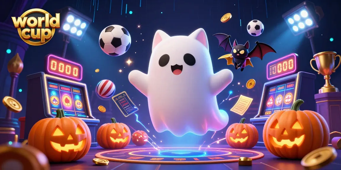 Experience the thrill of the world cup with engaging sports betting and glowing characters at a haunted casino.