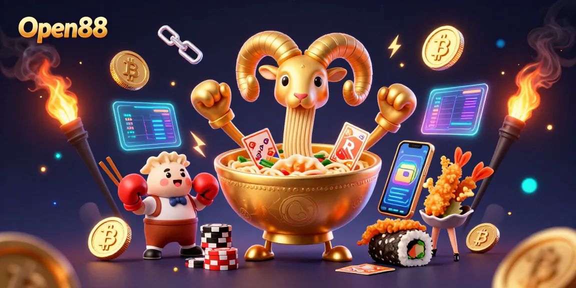 Engage in casino fun with Open88 featuring vibrant characters in a lively 3D scene.
