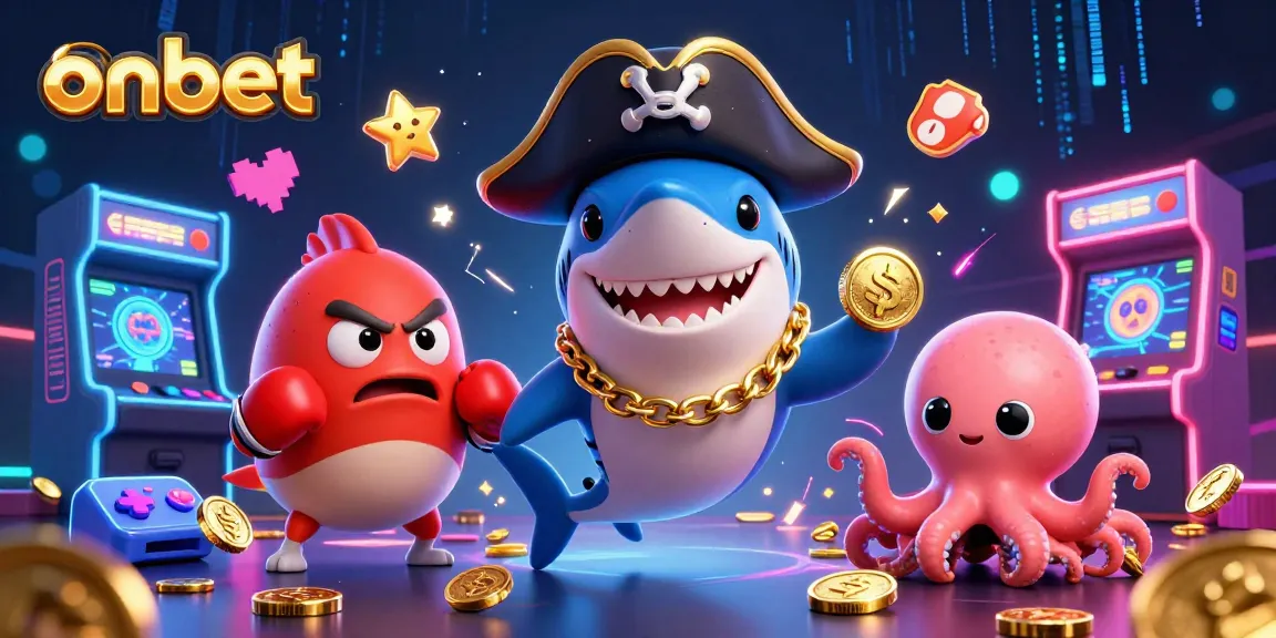 Experience thrilling gambling action with onbet's vibrant casino games and characters in a dynamic digital scene.