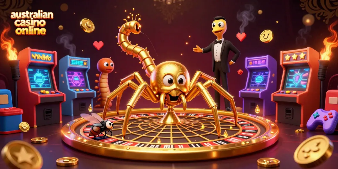 Engage with the australian casino online scene featuring a golden spider and a centipede croupier.
