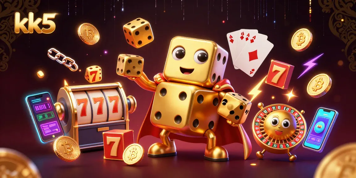 kk5 showcases a vibrant casino scene with golden dice characters and energetic lighting.