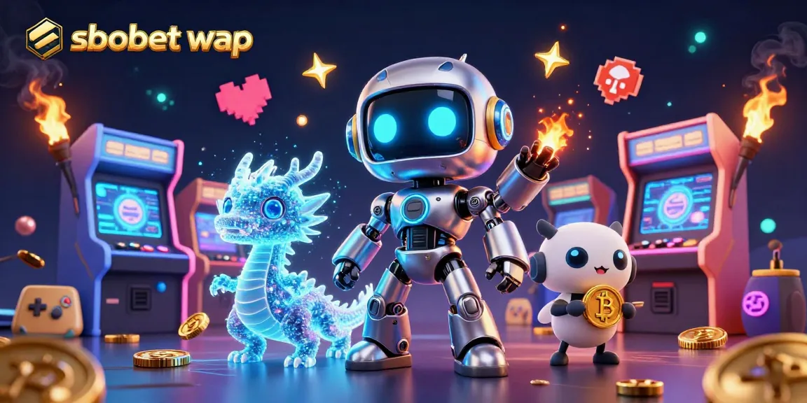 Experience sbobet wap betting with dynamic 3D casino illustration showcasing cyberpunk elements.