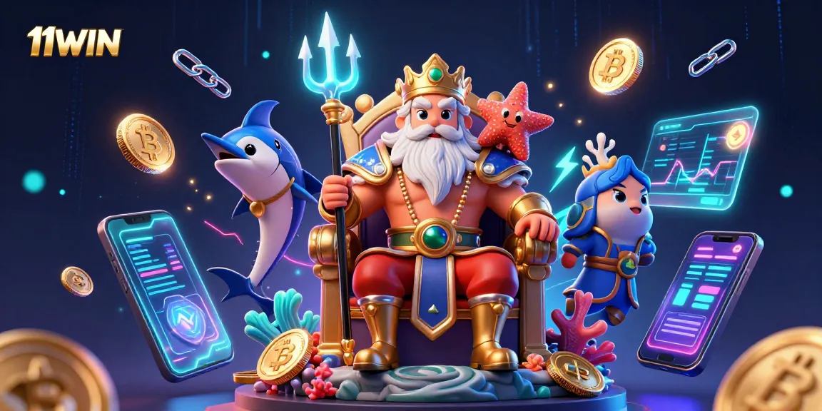 Engage in electrifying play at 11WIN with the vibrant 3D casino scene featuring crypto elements.