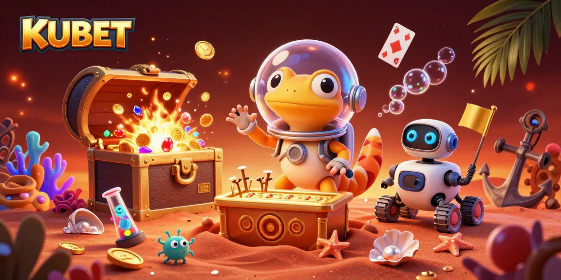 KUBET reveals a thrilling 3D digital casino adventure with Martian gecko and alien sidekick.