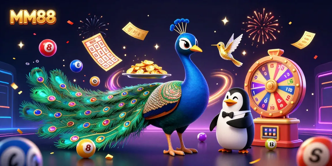 Engage in thrilling games at MM88 with vibrant lottery elements and festive characters.