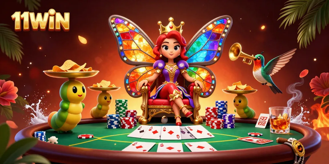 Experience thrilling gameplay at 11WIN, with a vibrant casino atmosphere illustrated in a rich scene.