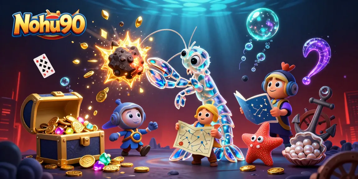 Nohu90's galactic samurai mantis shrimp reveals treasure while navigating a vibrant casino adventure.