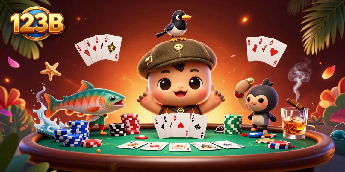 Play exciting games at 123B with Nessie and friends at a vibrant poker table.