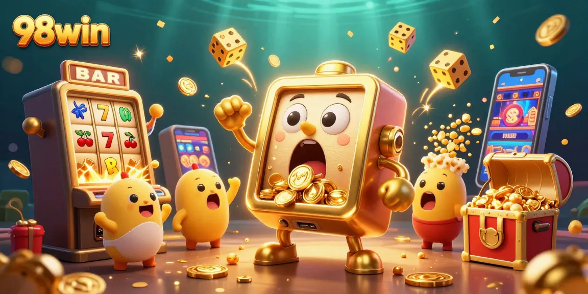 Experience the thrill of winning at 98win with a dazzling slot machine jackpot scene.